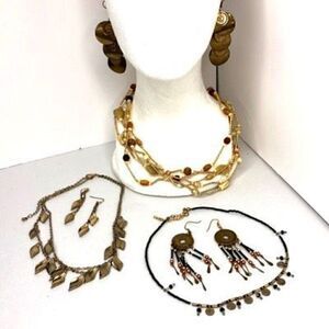 Womens Accessories 4 Bundled Set Necklace and Earrings Boho Dangling